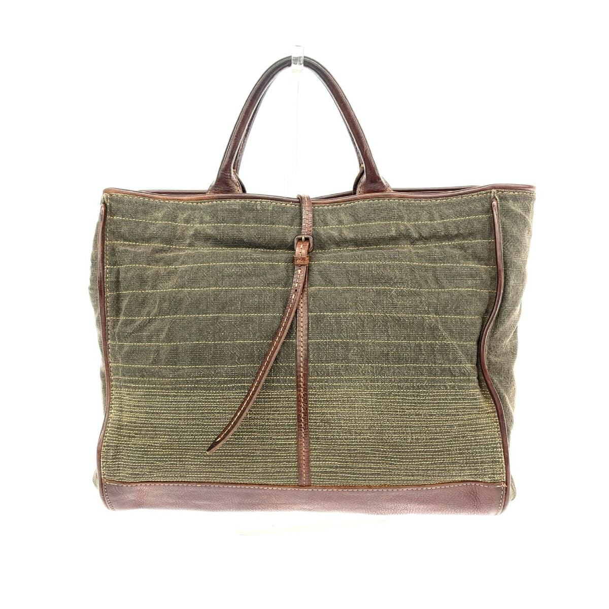 Genten Tote Bag Leather × Canvas Brown Women's