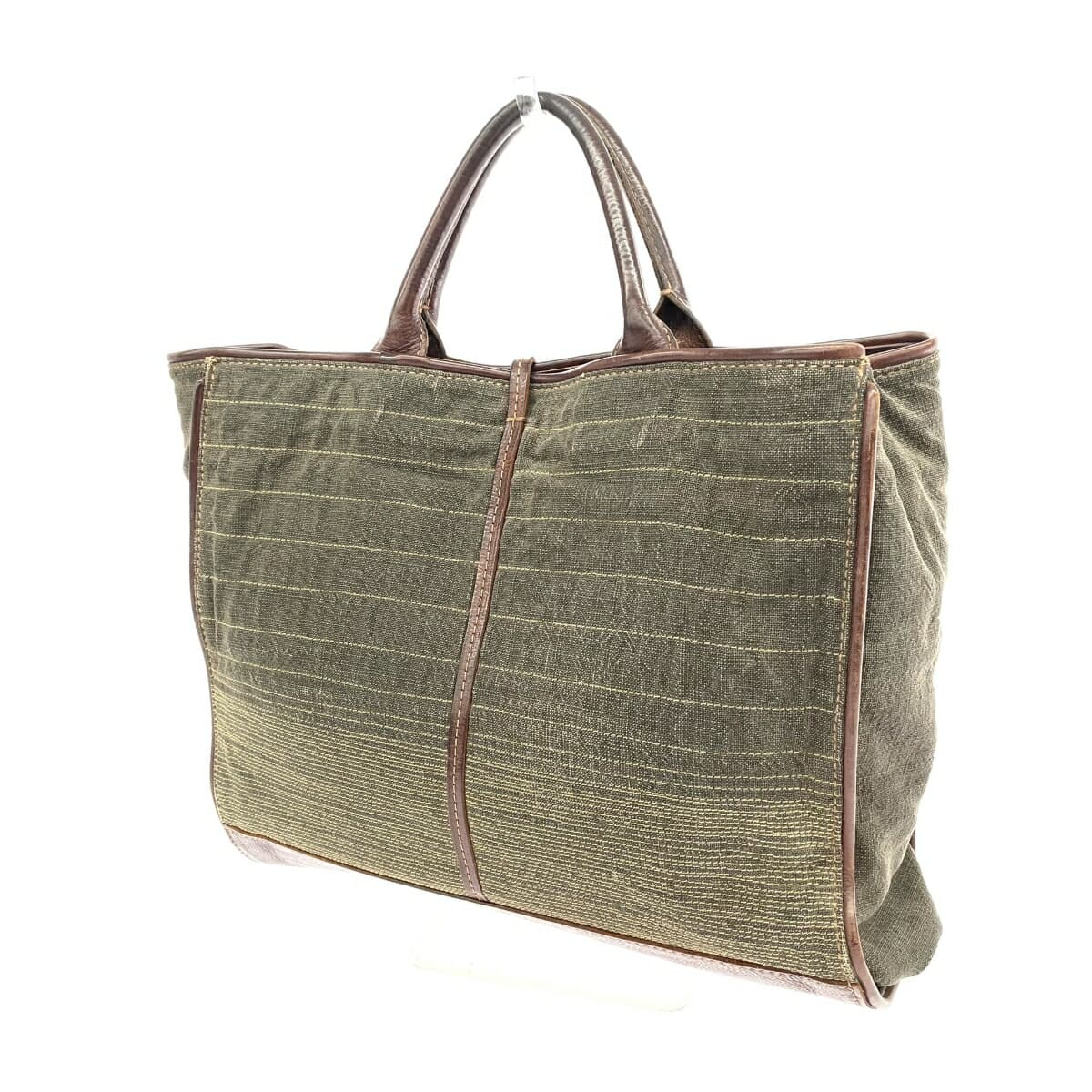 Genten Tote Bag Leather × Canvas Brown Women's 3