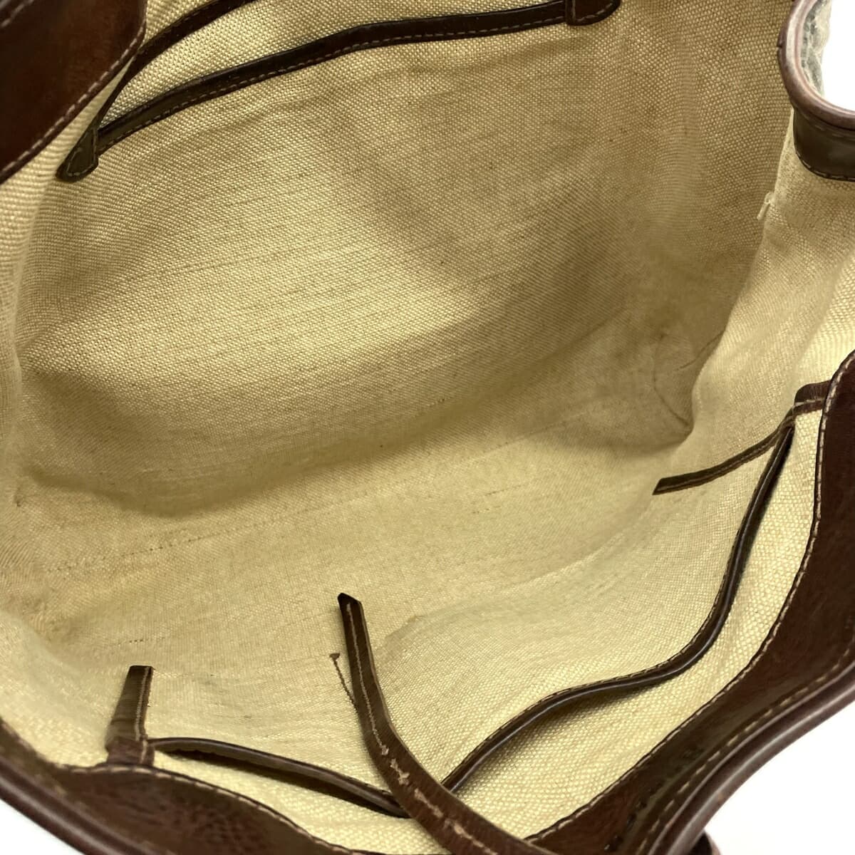 Genten Tote Bag Leather × Canvas Brown Women's 4