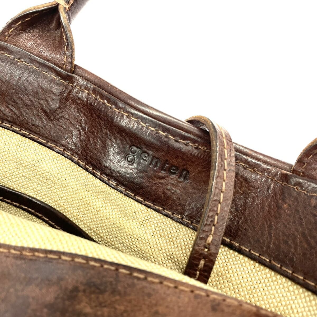 Genten Tote Bag Leather × Canvas Brown Women's 5