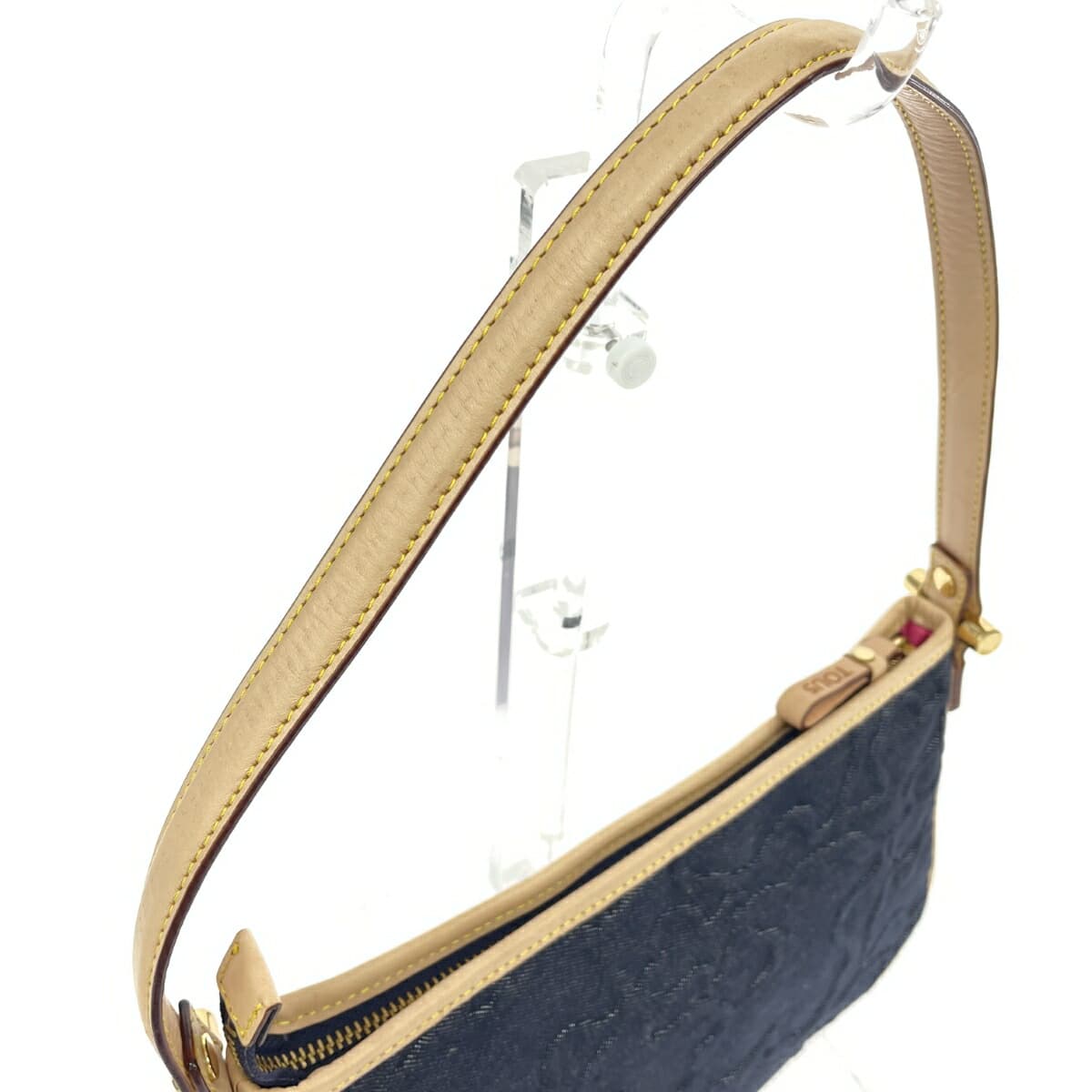 TOUS One Shoulder Bag Good Condition Bear Embossed Denim Navy Women's 4