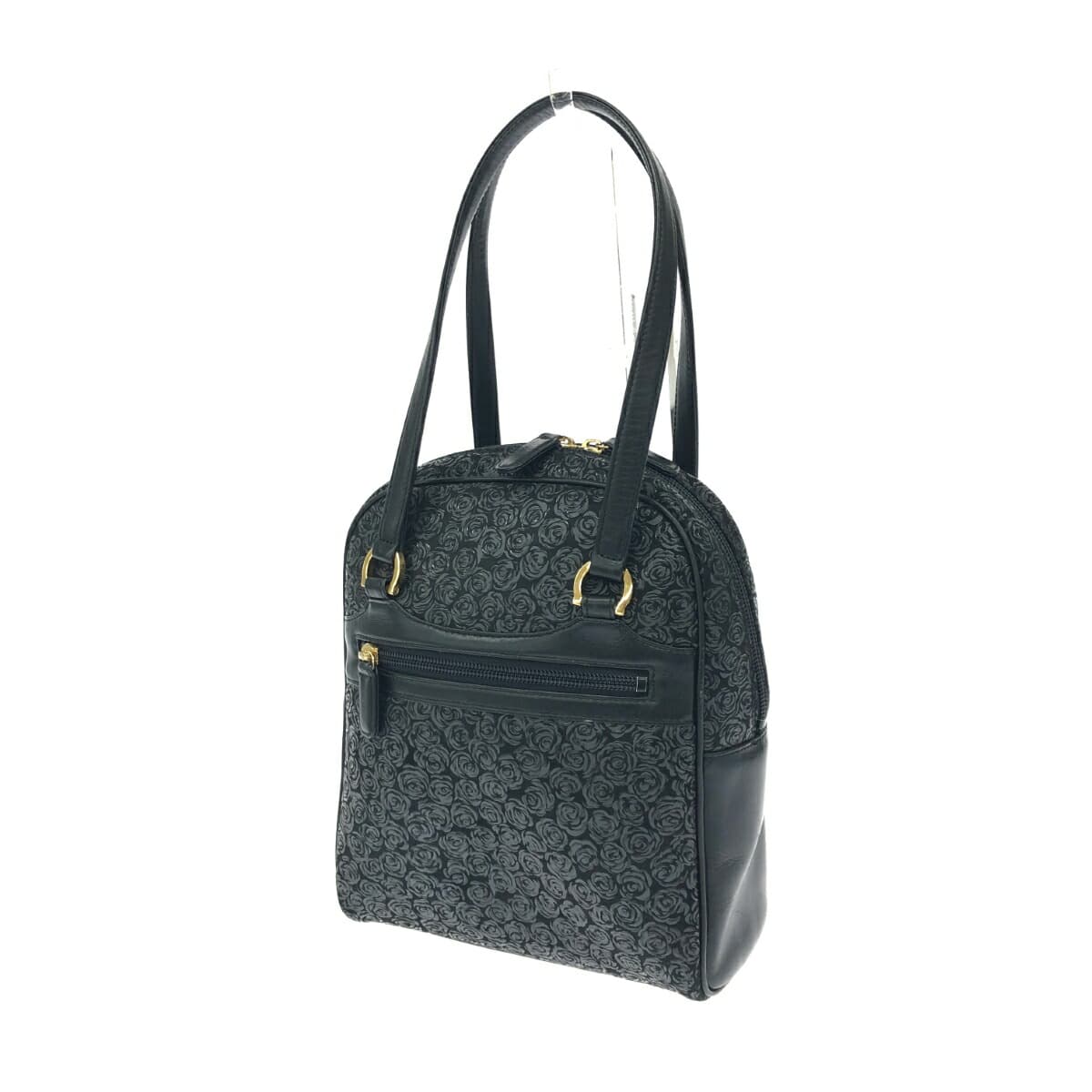 Inden-ya Handbag Rose Pattern / Black Ground Deer Leather Black Lacquer Black Ladies 3