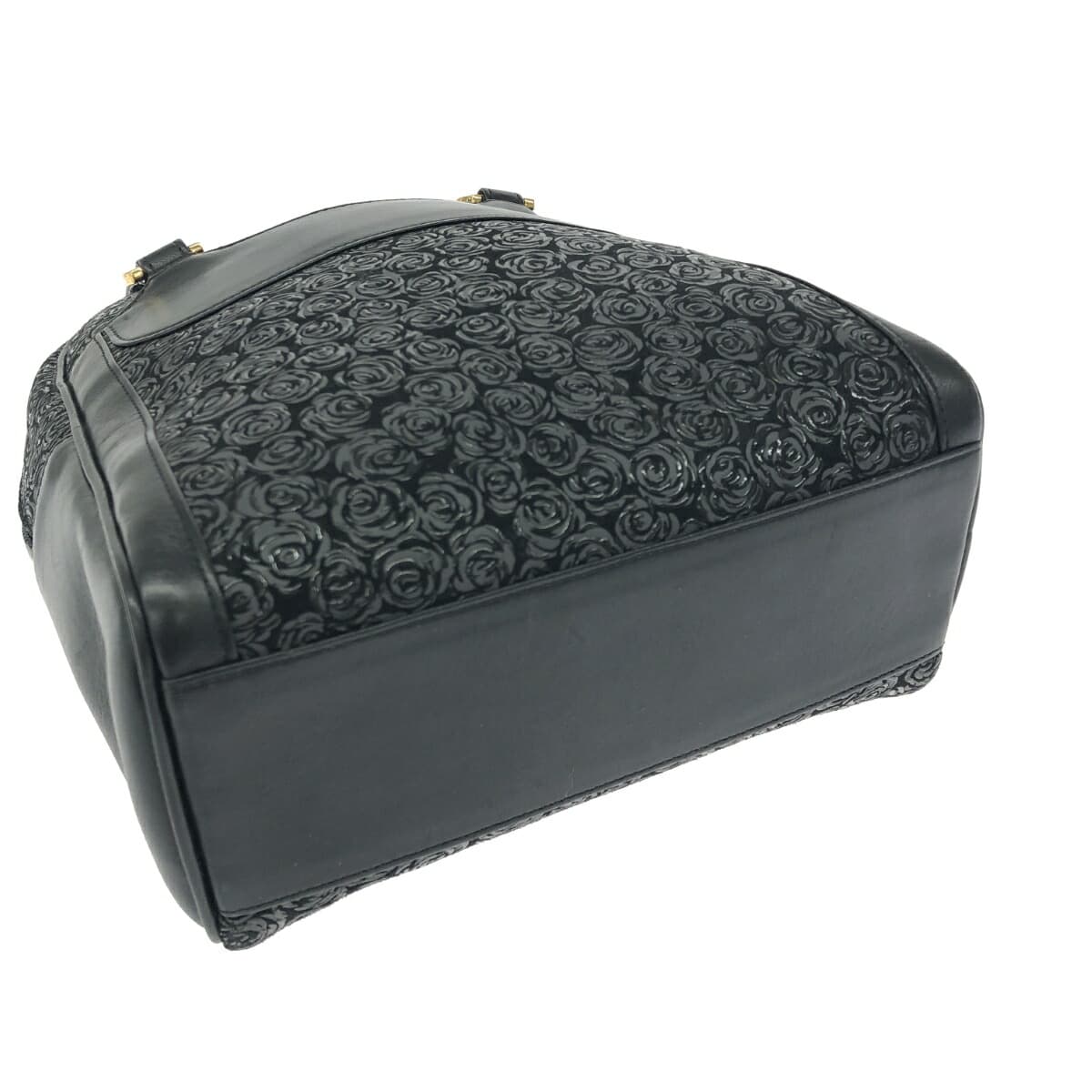 Inden-ya Handbag Rose Pattern / Black Ground Deer Leather Black Lacquer Black Ladies 4