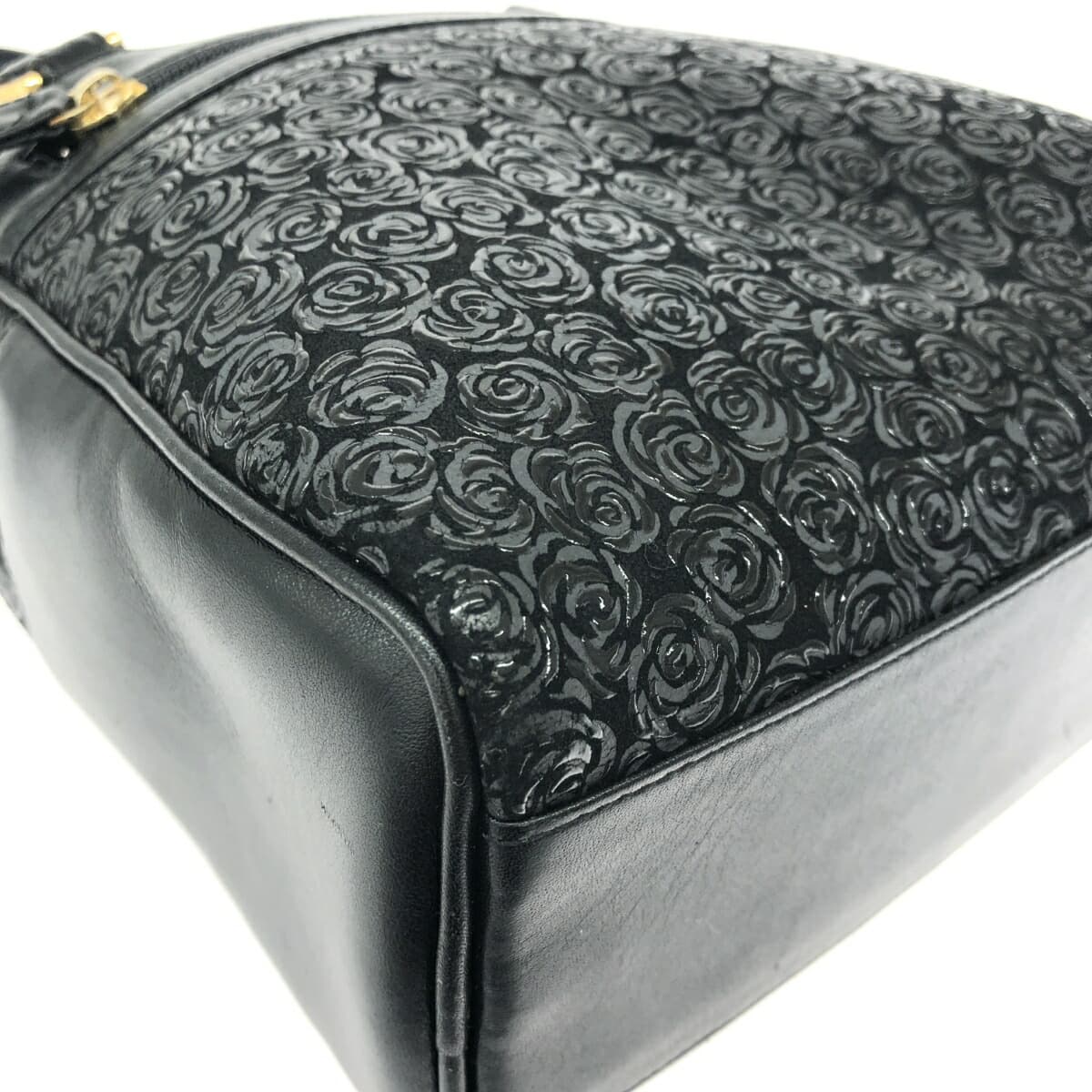 Inden-ya Handbag Rose Pattern / Black Ground Deer Leather Black Lacquer Black Ladies 8