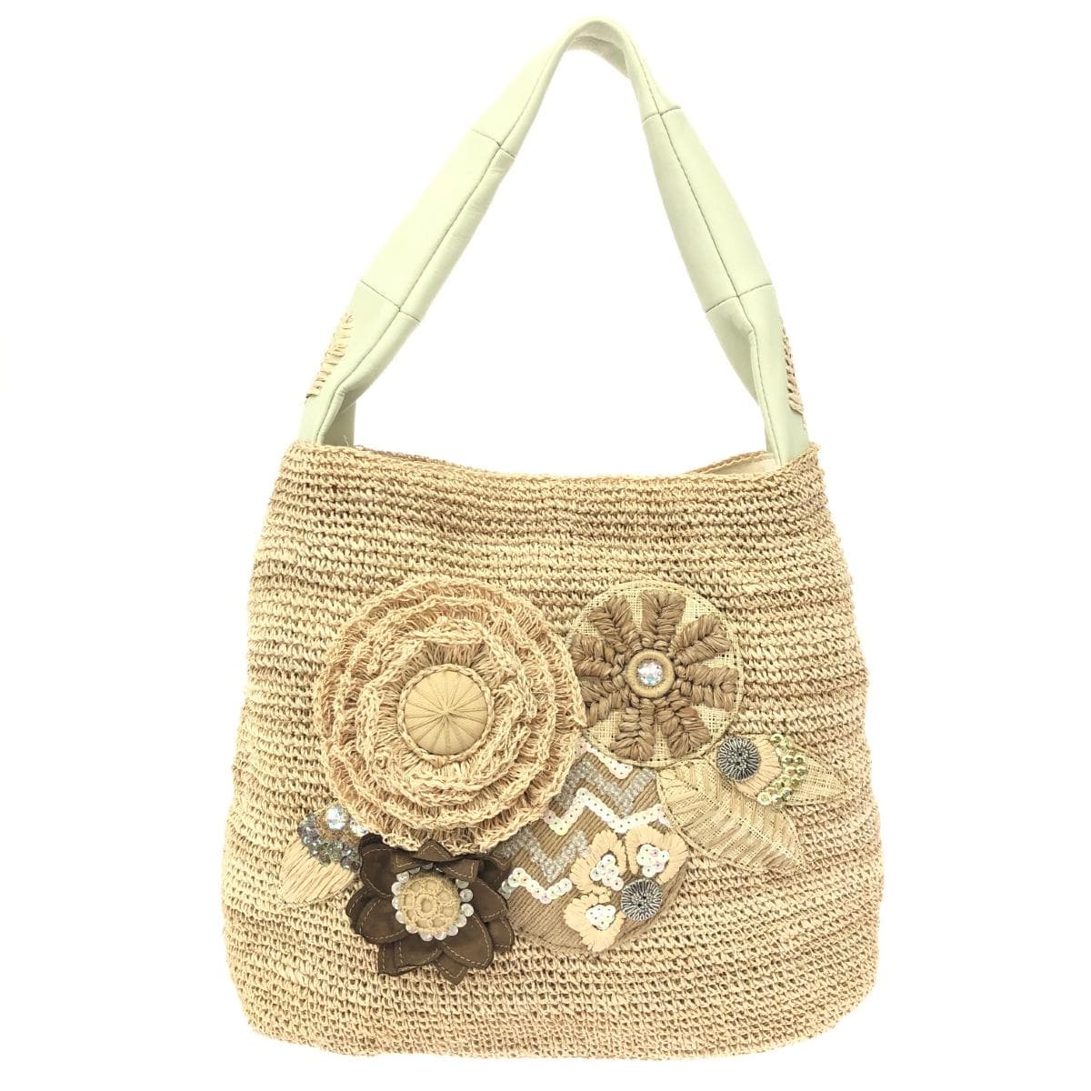 alfajill Alpha Jill One-Shoulder Basket Bag Flower Motif Beige Women's