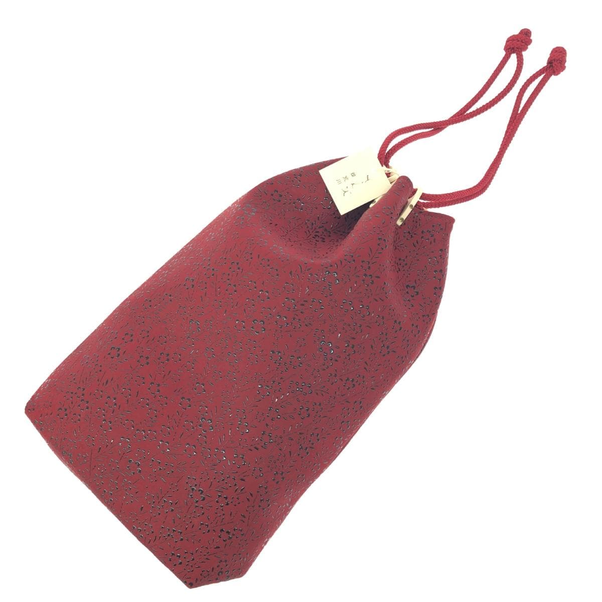 Inden-ya handbag / drawstring bag, unused item, deer leather, bordeaux/red, ladies