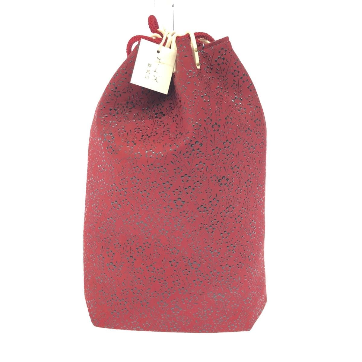 Inden-ya handbag / drawstring bag, unused item, deer leather, bordeaux/red, ladies 2