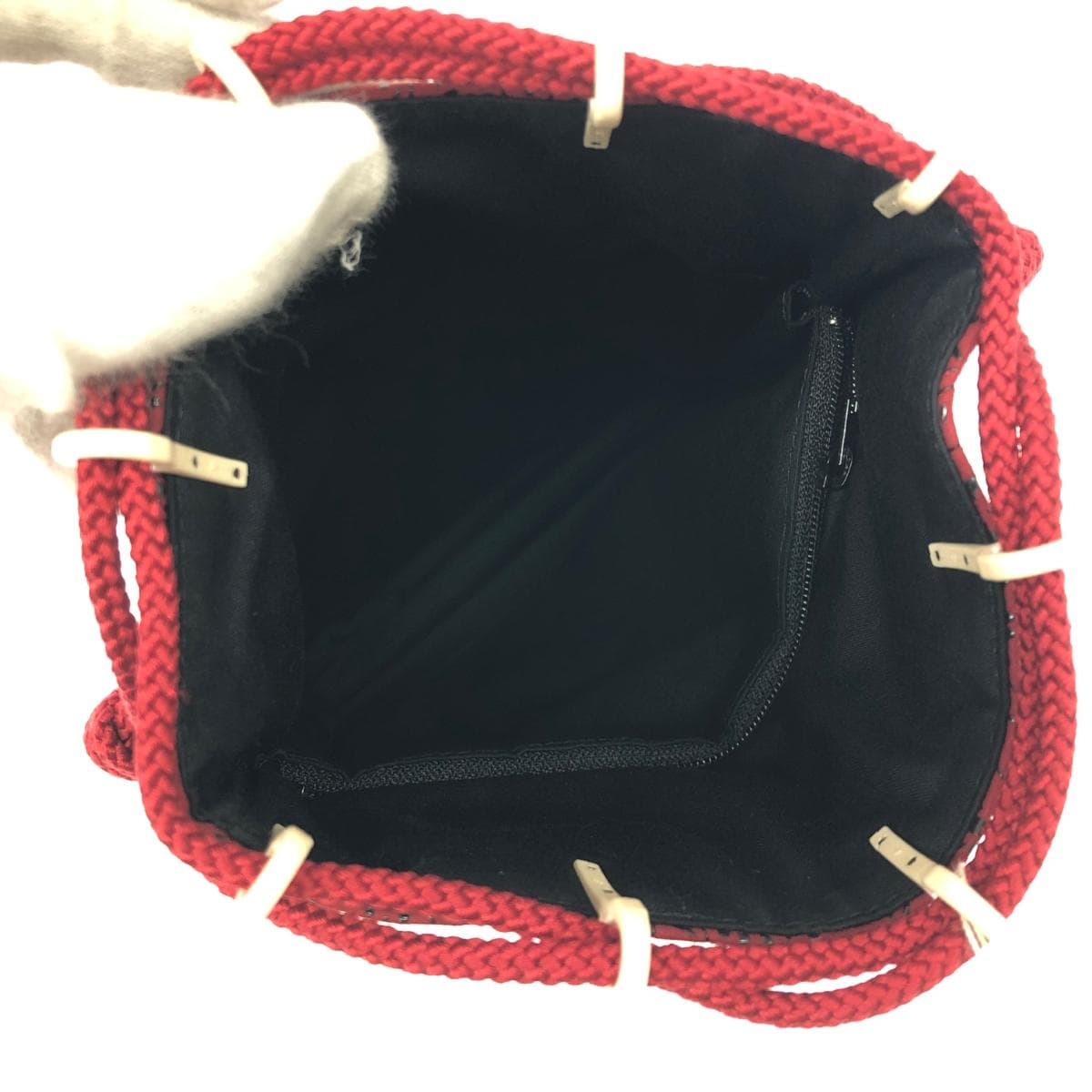 Inden-ya handbag / drawstring bag, unused item, deer leather, bordeaux/red, ladies 6