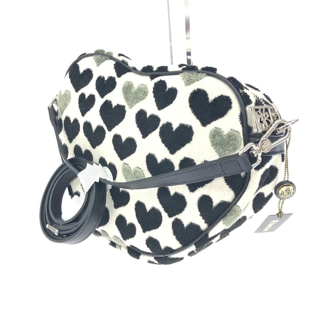 Think Bee shoulder bag / Punch de Heart unused item Heart / Gobelin weave A004326 Black / White / Gray Ladies 3