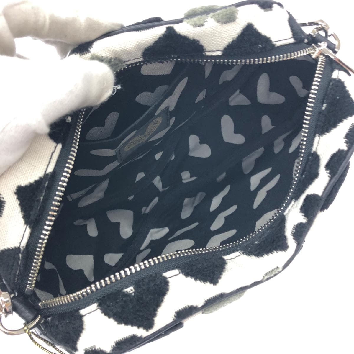 Think Bee shoulder bag / Punch de Heart unused item Heart / Gobelin weave A004326 Black / White / Gray Ladies 5