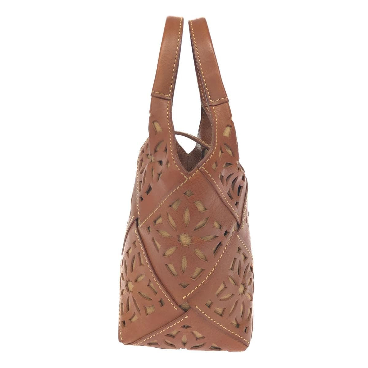 Genten Mini Handbag / Sustainable Cutwork Good Condition Leather Brown Women's 2