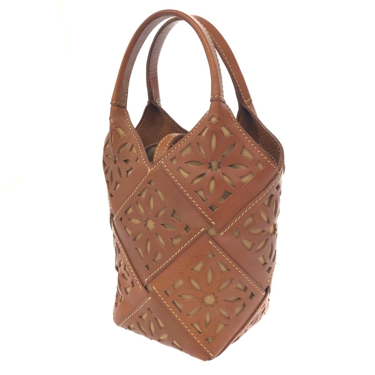 Genten Mini Handbag / Sustainable Cutwork Good Condition Leather Brown Women's 3