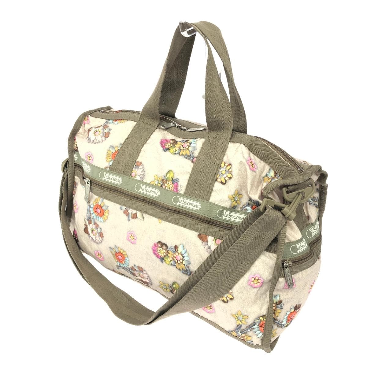 LeSportsac 2WAY Boston bag in excellent condition, jewel pattern/nylon, beige, for women 3