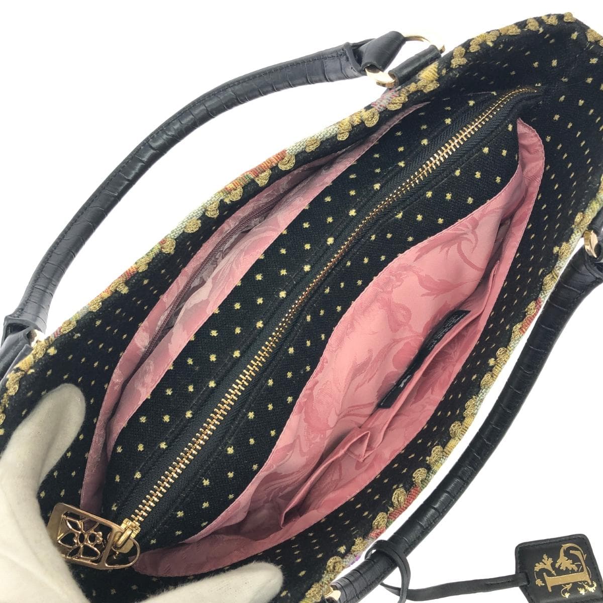 Think Bee tote bag in excellent condition, featuring nuts/berries/beads/sequins/Tapestry weave, black, for ladies 6