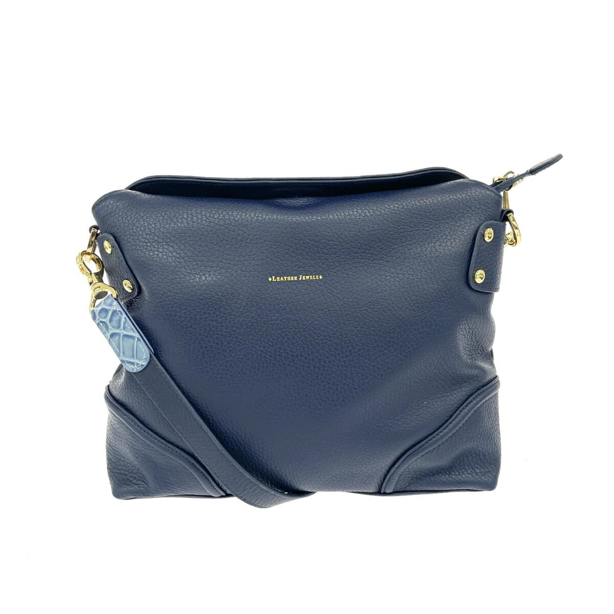 LEATHER JEWELS Shoulder Bag in Excellent Condition, Shrink Leather, Navy, Ladies