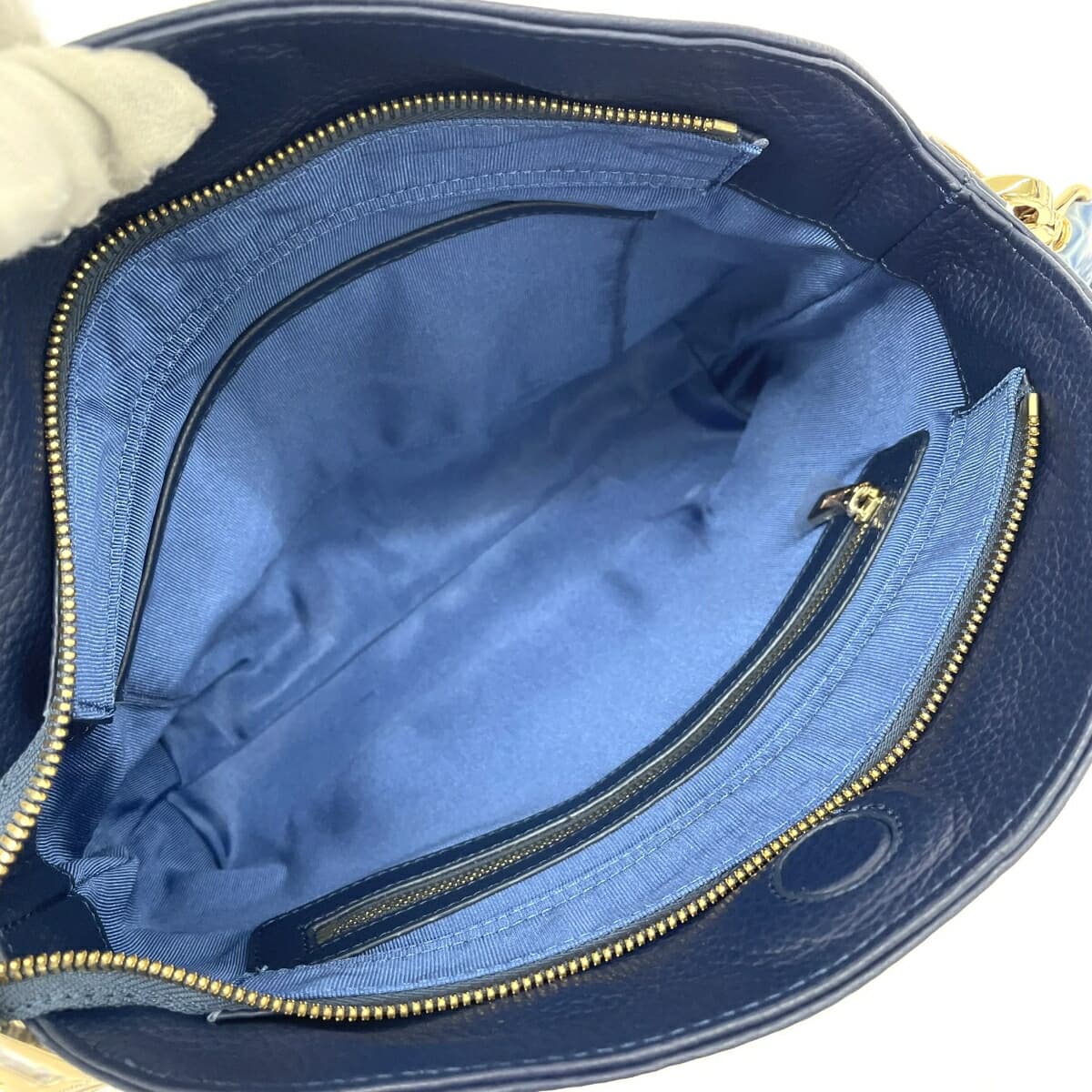 LEATHER JEWELS Shoulder Bag in Excellent Condition, Shrink Leather, Navy, Ladies 6