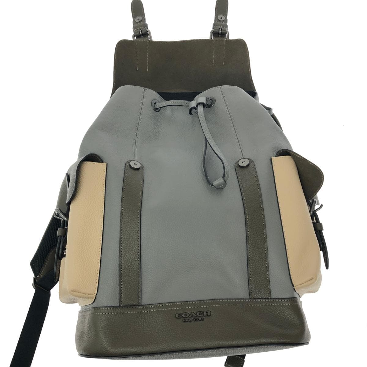 COACH Hudson/Rucksack Good Condition Leather D2021-2390 Gray/Khaki Unisex 5