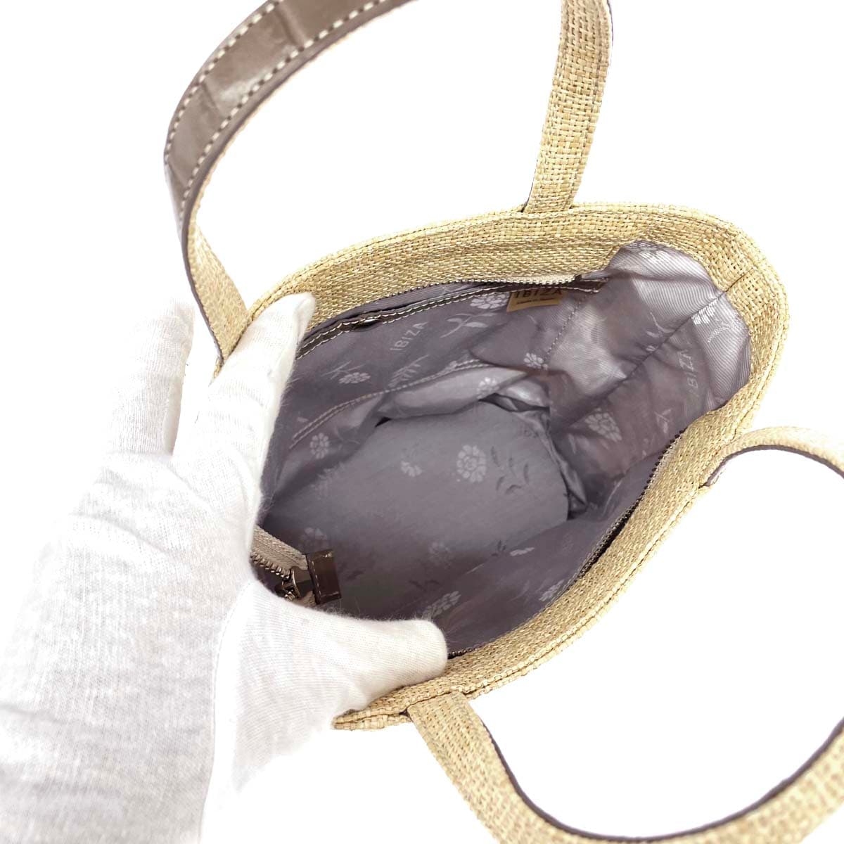 IBIZA Ibiza Mini Tote Bag Excellent Condition Raffia Grayish Beige / Beige Women's 4