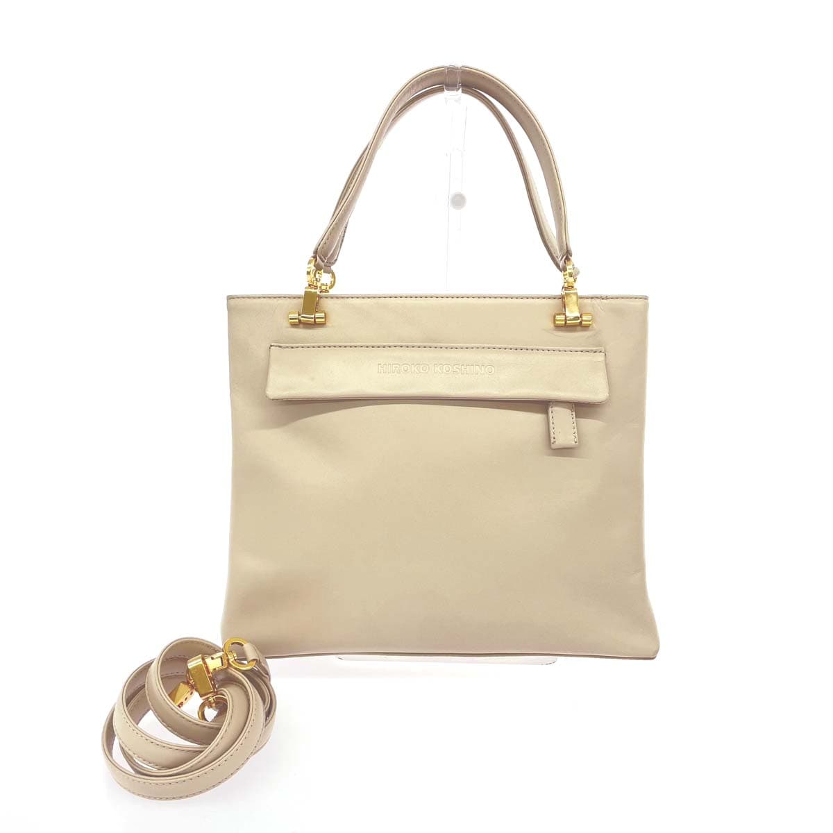 HIROKO KOSHINO Handbag in good condition, leather/gold hardware, 2WAY, beige, for women