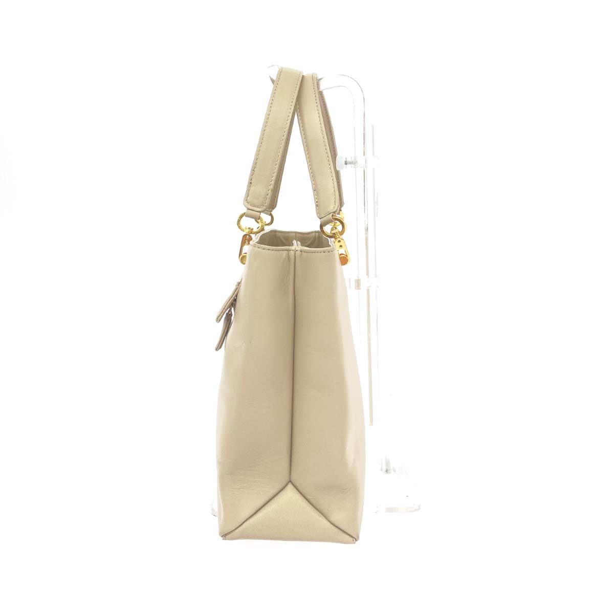 HIROKO KOSHINO Handbag in good condition, leather/gold hardware, 2WAY, beige, for women 2