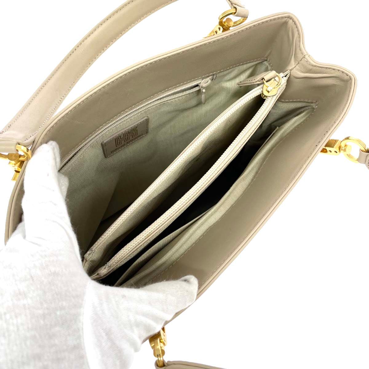 HIROKO KOSHINO Handbag in good condition, leather/gold hardware, 2WAY, beige, for women 4