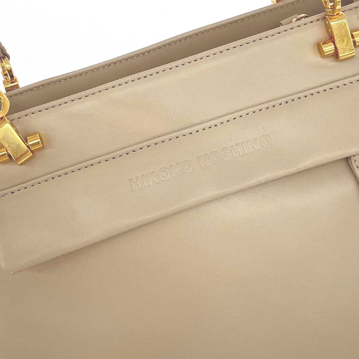 HIROKO KOSHINO Handbag in good condition, leather/gold hardware, 2WAY, beige, for women 5