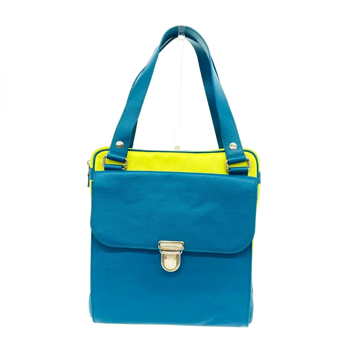 JACQUES LE CORRE Tote Bag in Good Condition, Leather/Bicolor, Blue/Yellow, Women's