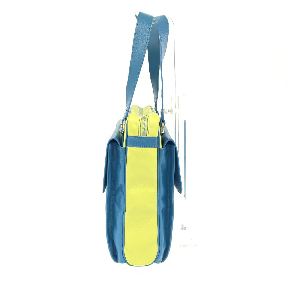 JACQUES LE CORRE Tote Bag in Good Condition, Leather/Bicolor, Blue/Yellow, Women's 2