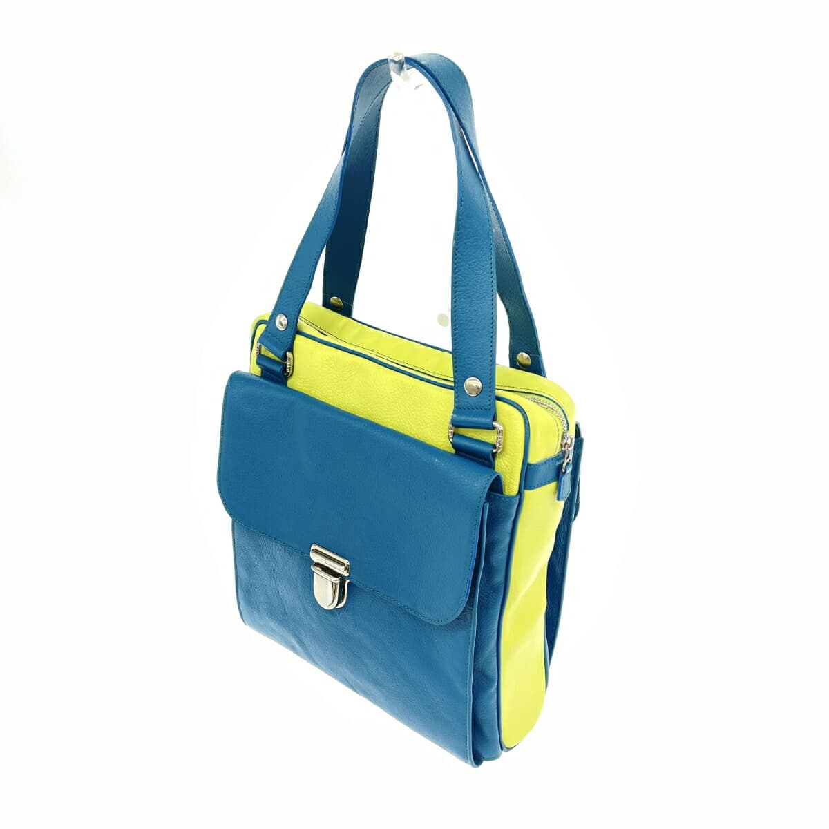 JACQUES LE CORRE Tote Bag in Good Condition, Leather/Bicolor, Blue/Yellow, Women's 3