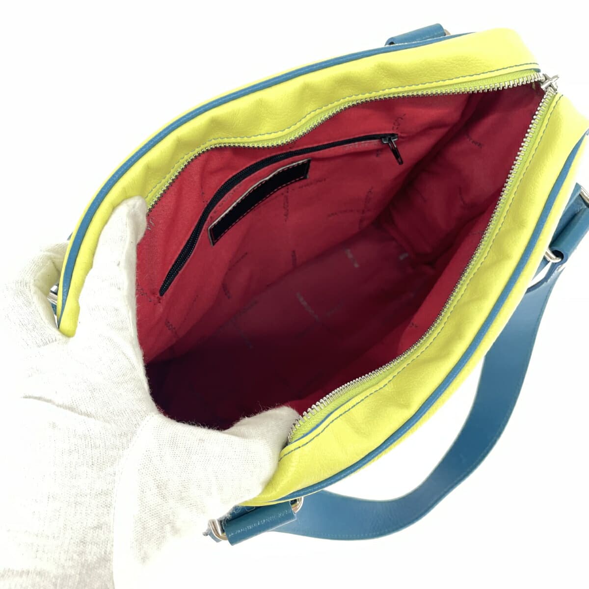 JACQUES LE CORRE Tote Bag in Good Condition, Leather/Bicolor, Blue/Yellow, Women's 4