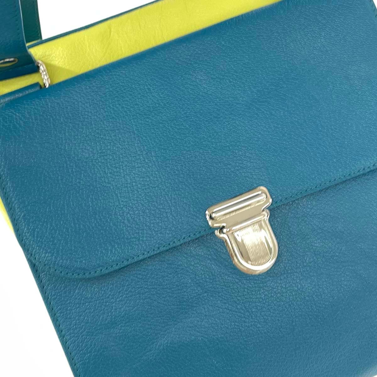 JACQUES LE CORRE Tote Bag in Good Condition, Leather/Bicolor, Blue/Yellow, Women's 5