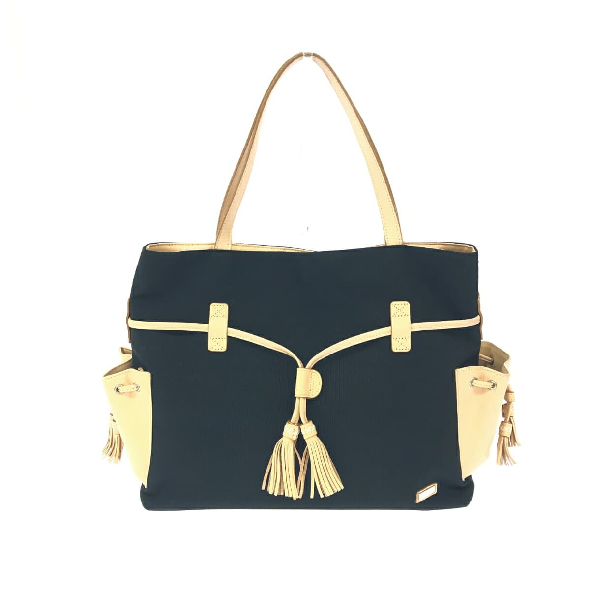 Ginza Kanematsu Tote Bag Tassel Nylon × Leather Black Ladies