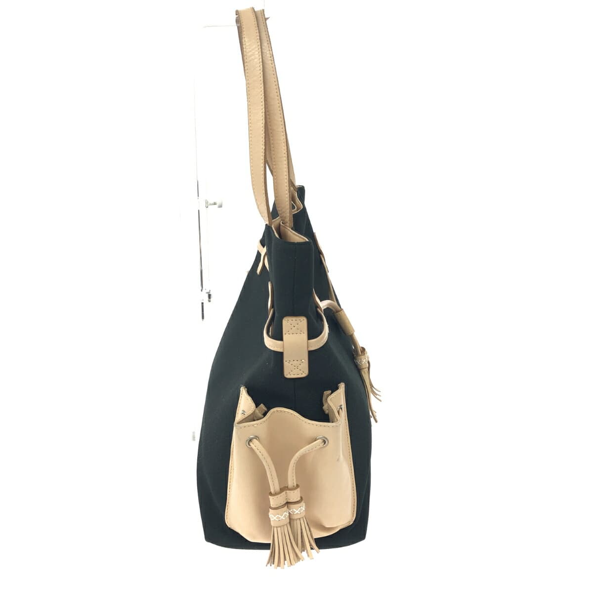 Ginza Kanematsu Tote Bag Tassel Nylon × Leather Black Ladies 2