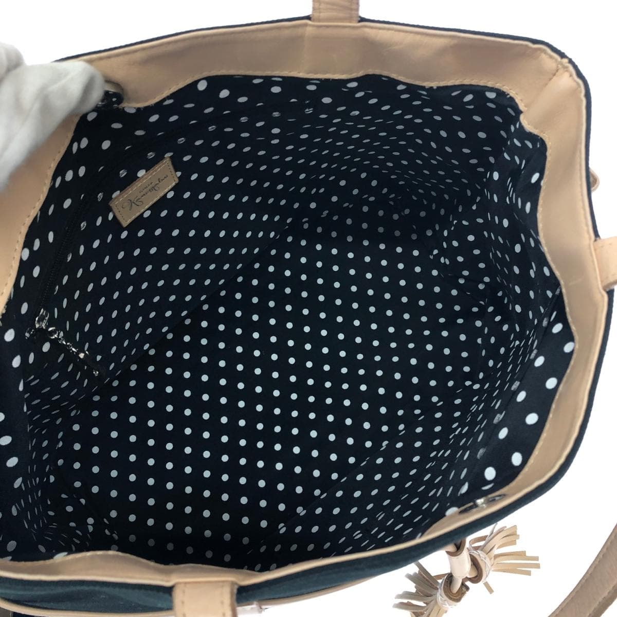 Ginza Kanematsu Tote Bag Tassel Nylon × Leather Black Ladies 6