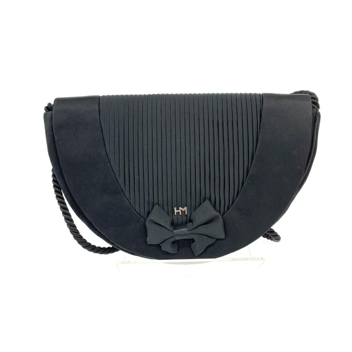 HANAE MORI Shoulder Bag HM Logo/Ribbon/Satin-like Black Ladies