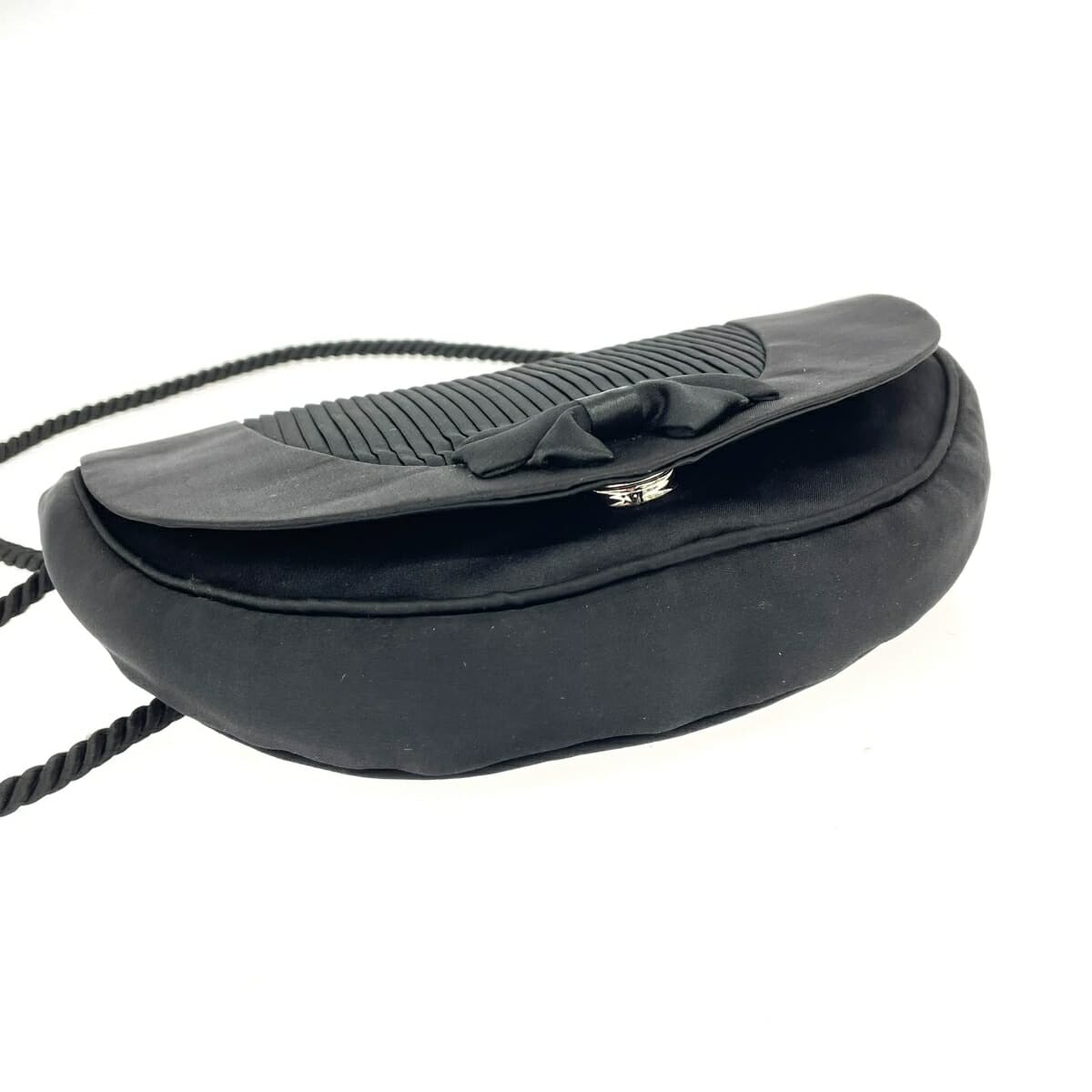 HANAE MORI Shoulder Bag HM Logo/Ribbon/Satin-like Black Ladies 4