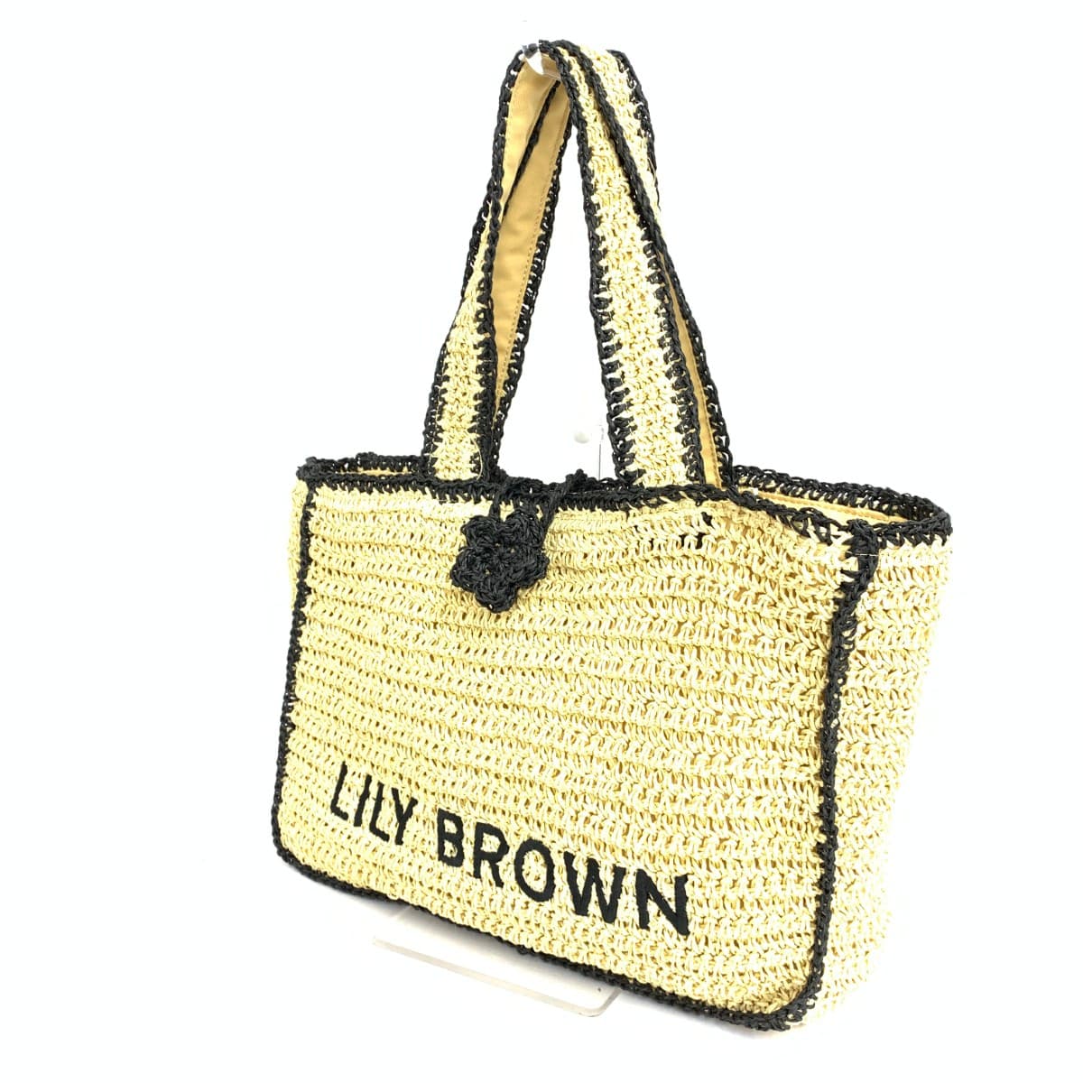 Lily Brown Raffia Tote Basket Bag in Excellent Condition Logo Beige Women's 3