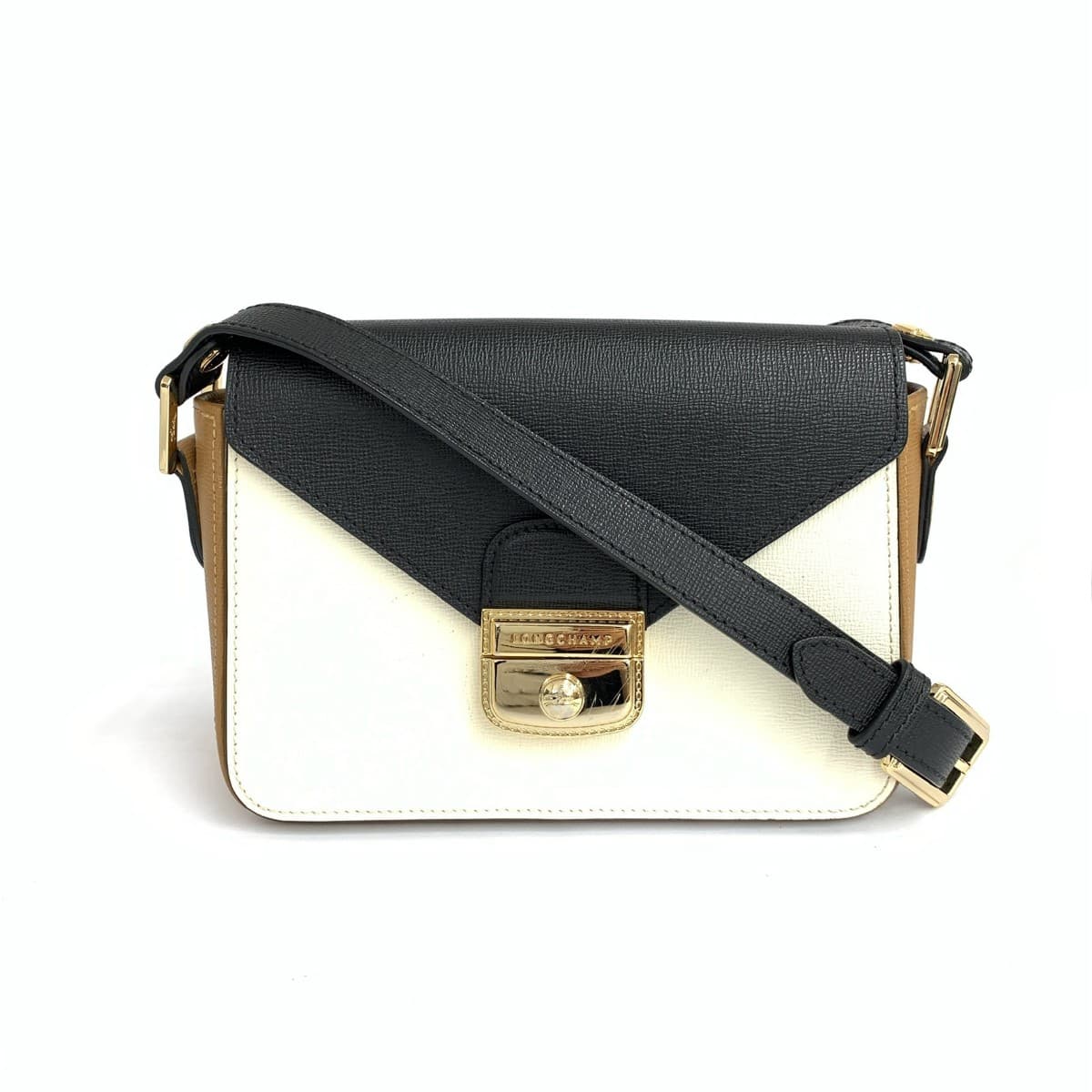 LONGCHAMP Le Pliage Élite in good condition, leather, black/white/brown for women