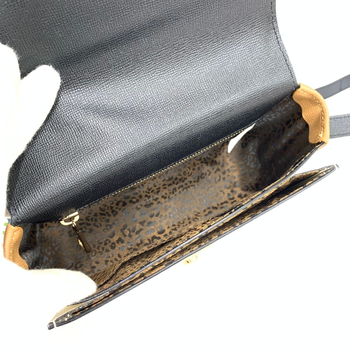 LONGCHAMP Le Pliage Élite in good condition, leather, black/white/brown for women 5