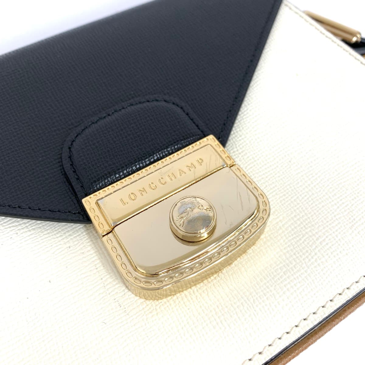 LONGCHAMP Le Pliage Élite in good condition, leather, black/white/brown for women 6