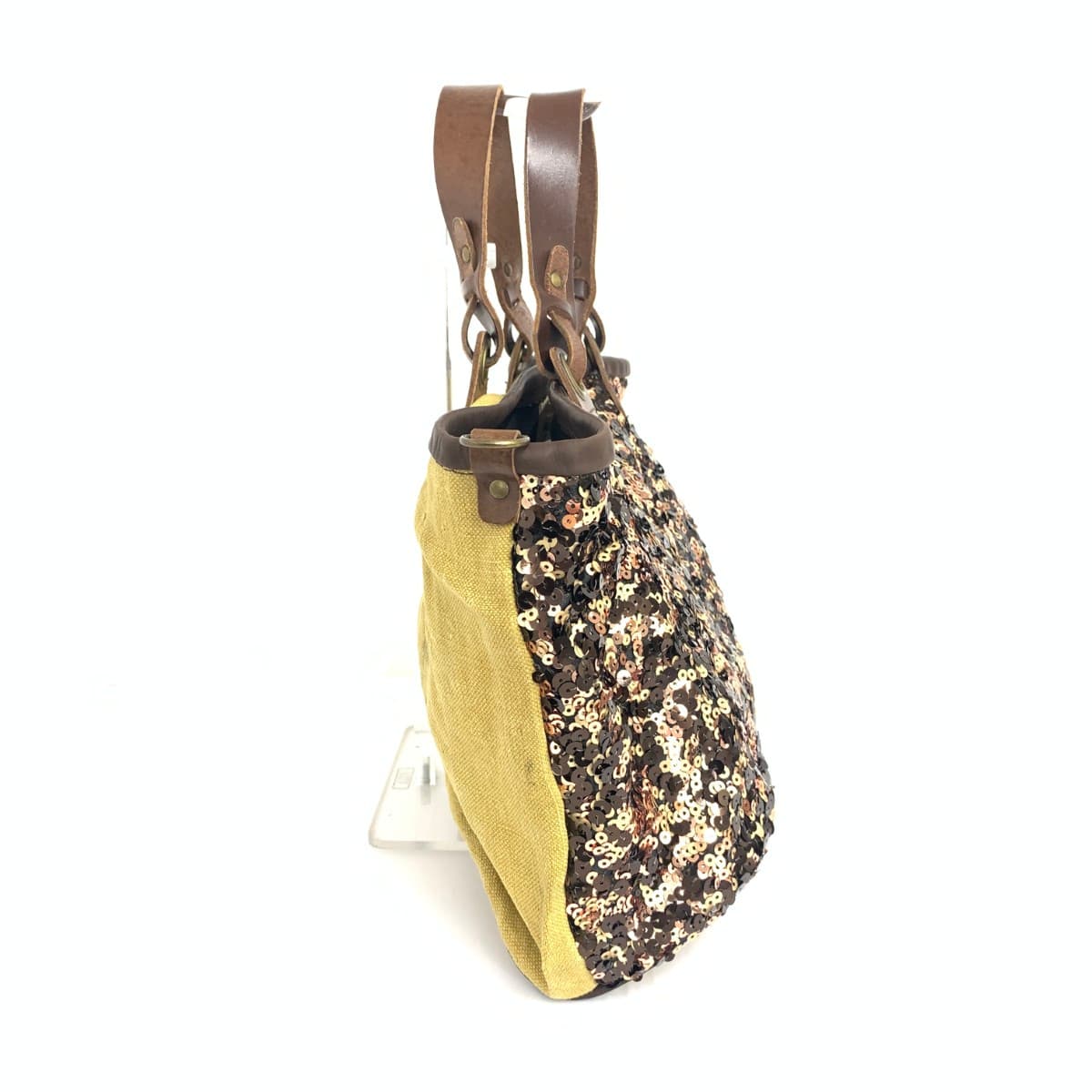 Derekoze Tote Bag Italy Post Office Collection Bag Remake Sequin Suede Yellow Women's 2