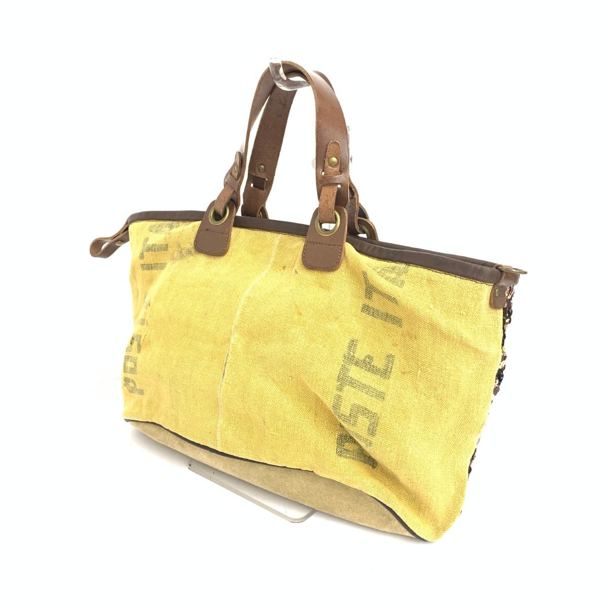 Derekoze Tote Bag Italy Post Office Collection Bag Remake Sequin Suede Yellow Women's 3