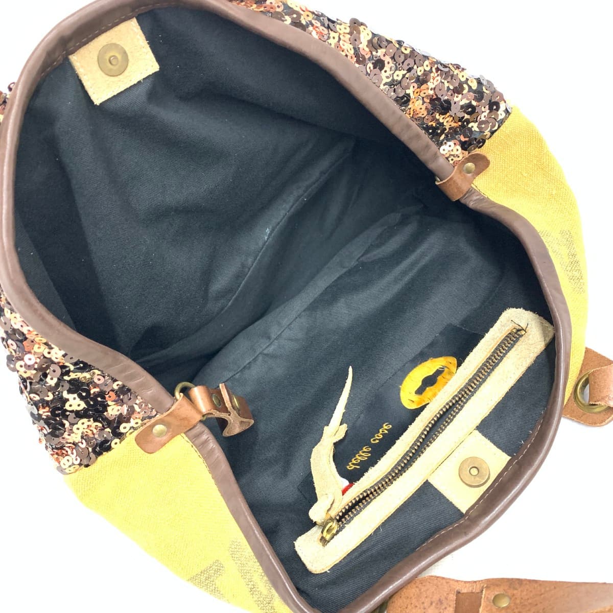 Derekoze Tote Bag Italy Post Office Collection Bag Remake Sequin Suede Yellow Women's 6