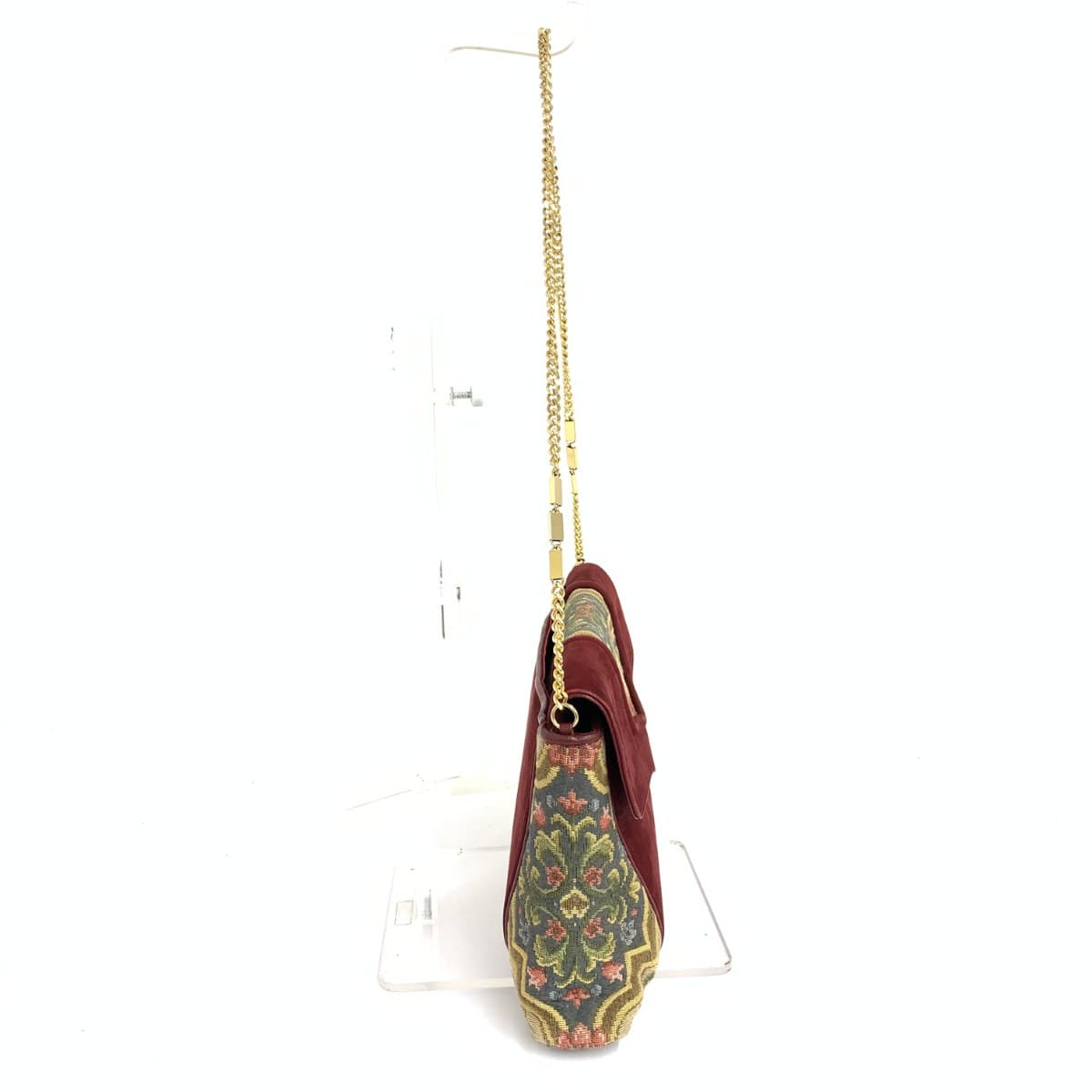 HAMANO Hamano Chain Shoulder Bag Floral Pattern / Suede × Tapestry Vintage Item Bordeaux Ladies 2