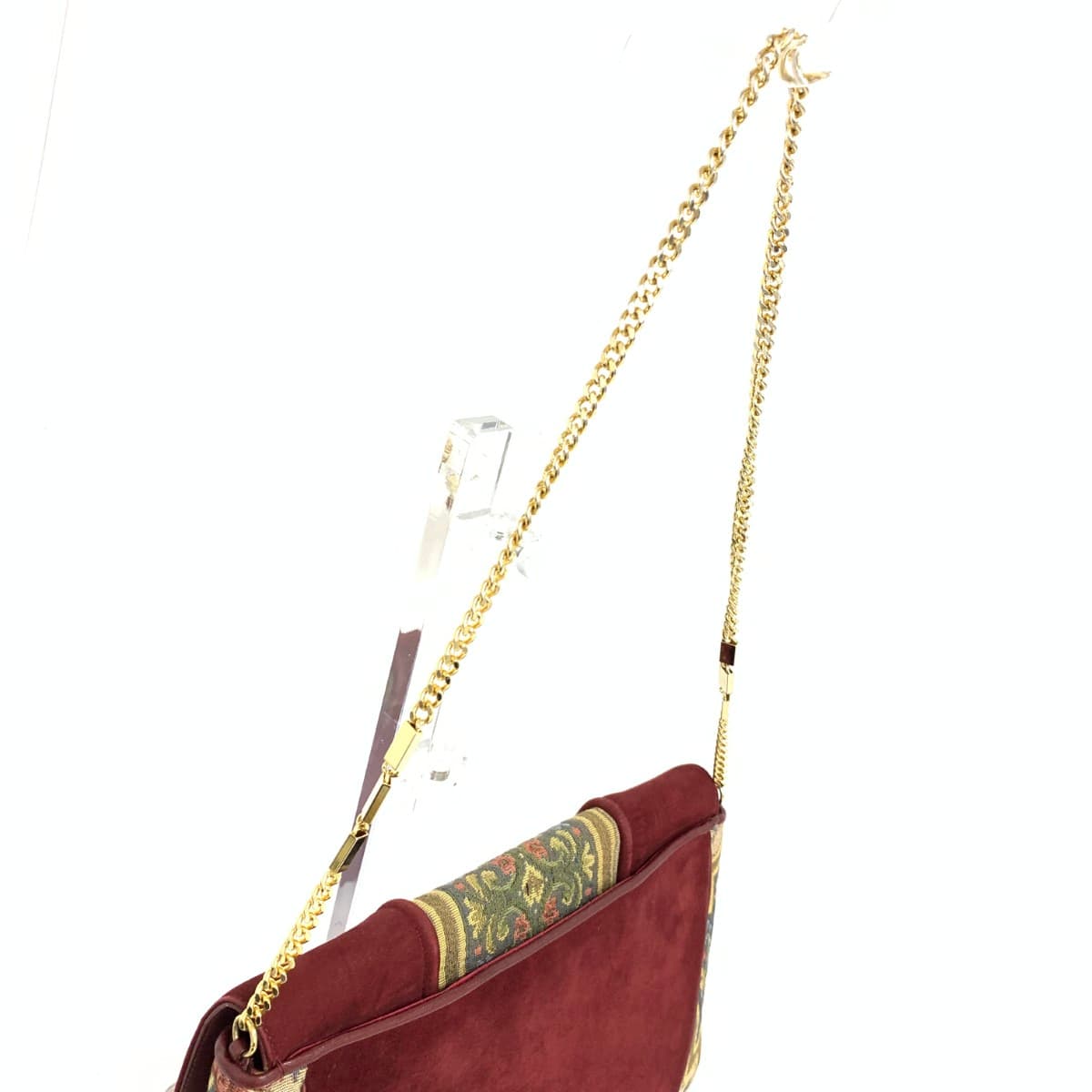 HAMANO Hamano Chain Shoulder Bag Floral Pattern / Suede × Tapestry Vintage Item Bordeaux Ladies 4