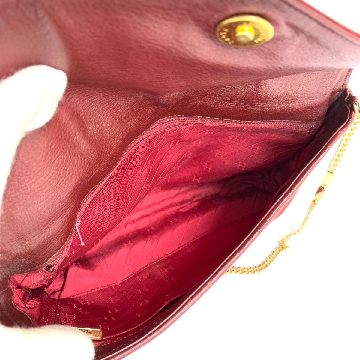 HAMANO Hamano Chain Shoulder Bag Floral Pattern / Suede × Tapestry Vintage Item Bordeaux Ladies 6