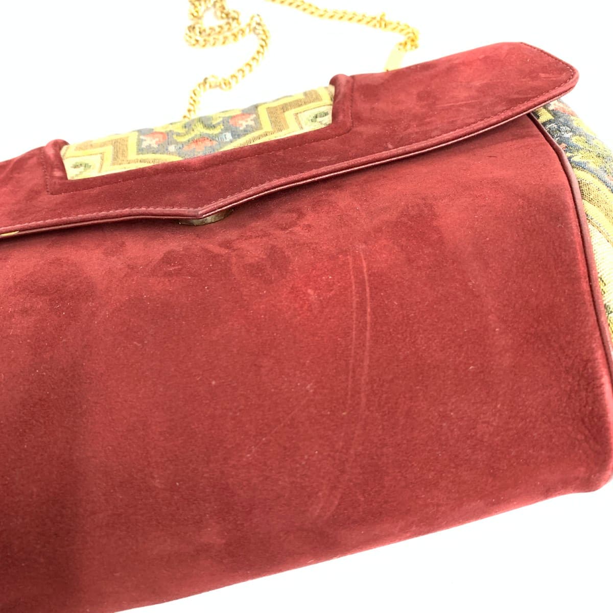 HAMANO Hamano Chain Shoulder Bag Floral Pattern / Suede × Tapestry Vintage Item Bordeaux Ladies 7