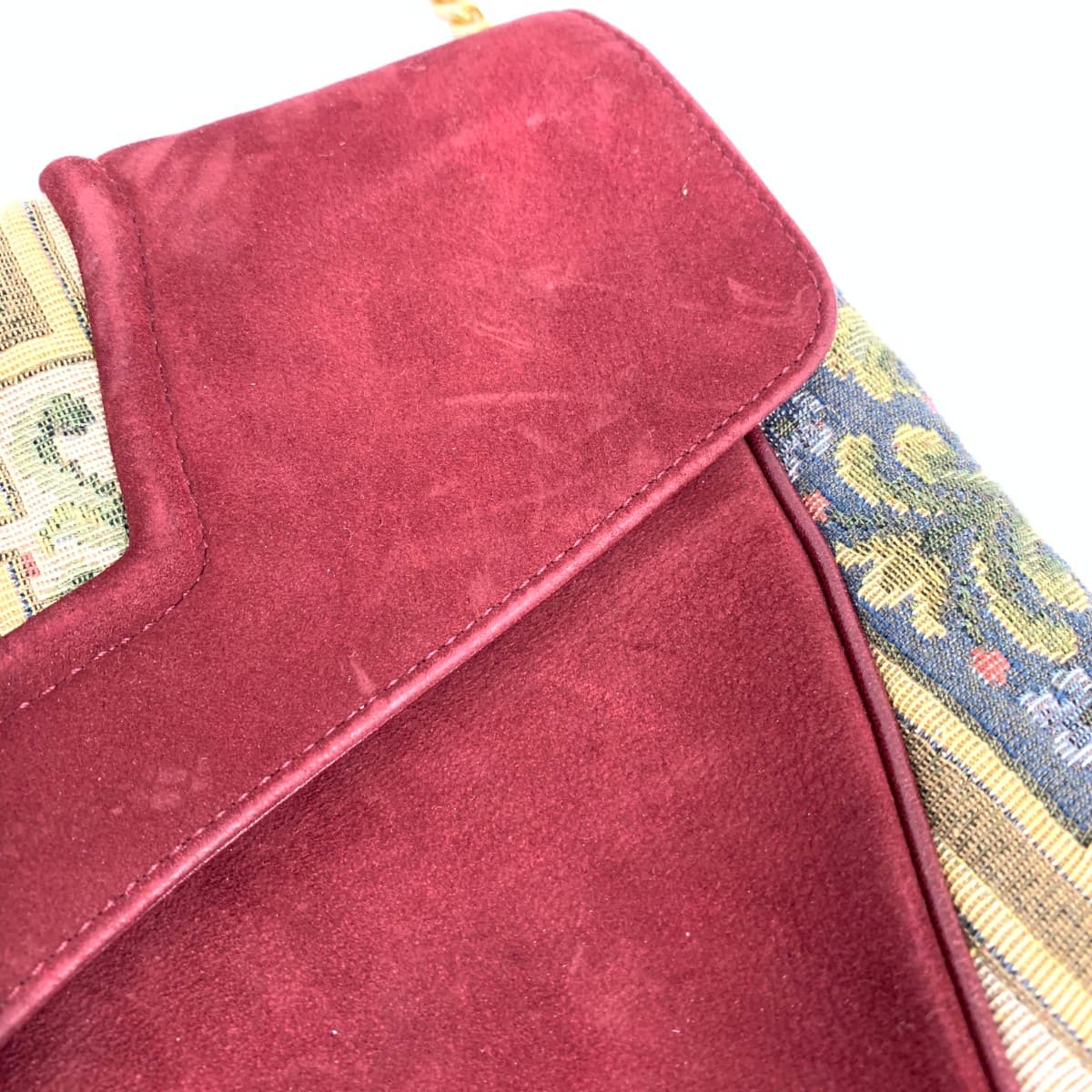 HAMANO Hamano Chain Shoulder Bag Floral Pattern / Suede × Tapestry Vintage Item Bordeaux Ladies 8