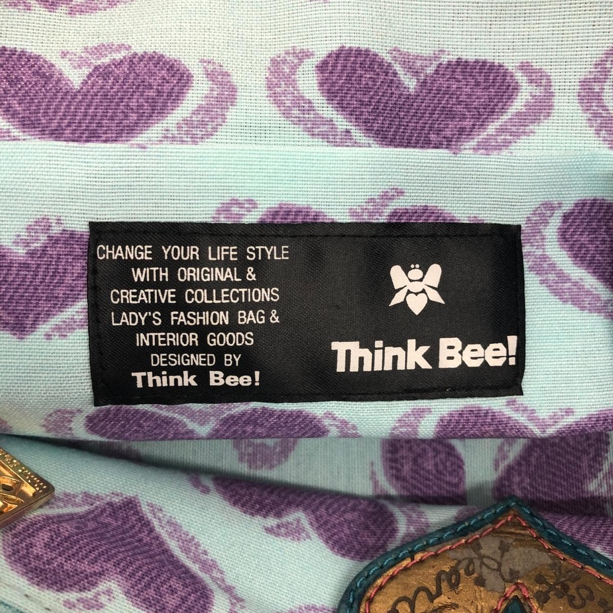 Think Bee tote bag in good condition, embroidered design, multicolor, ladies' 4