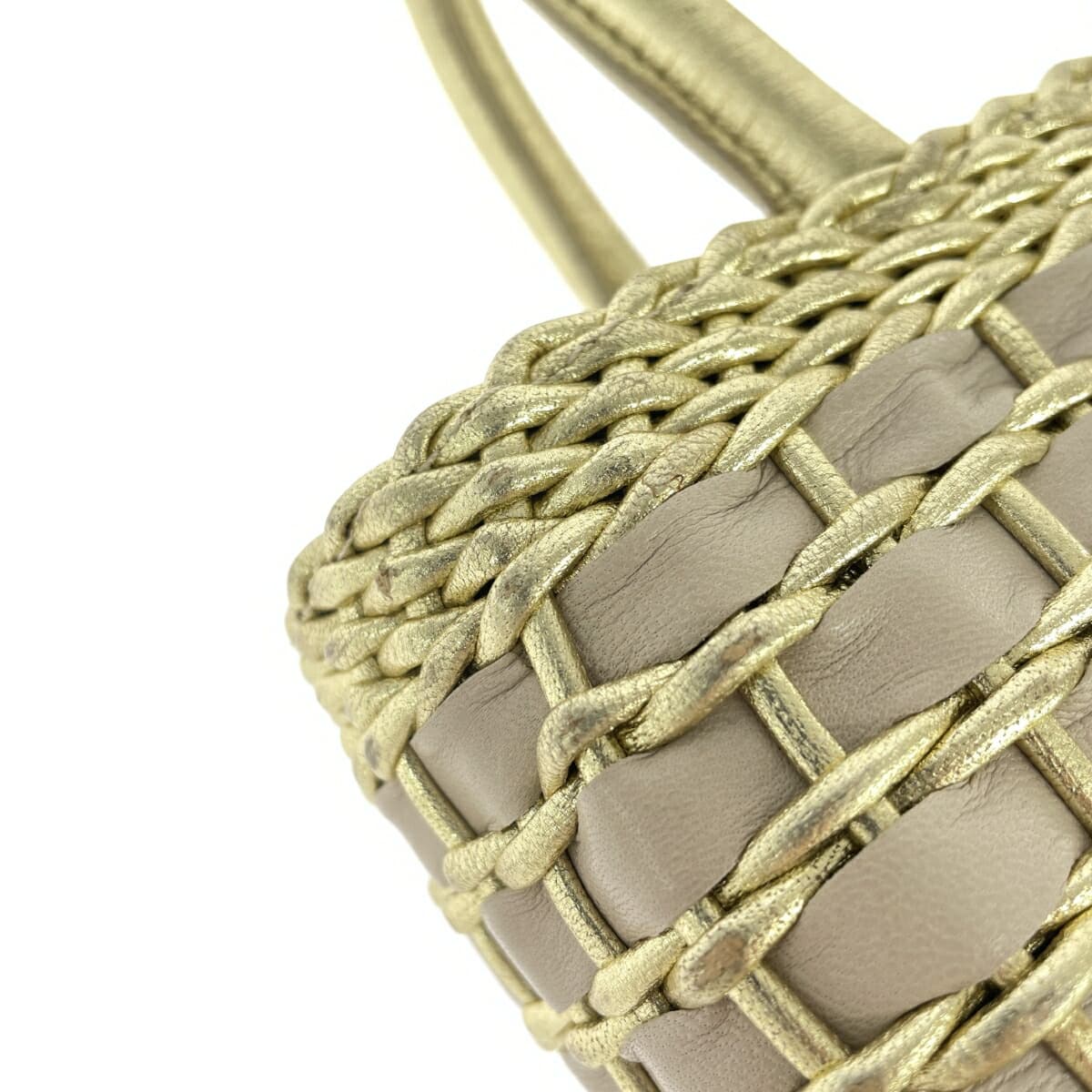 GRETA Greta Handbag Leather Intrecciato Gold Color Women's 9